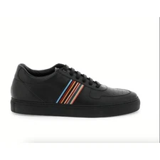 $475 Paul Smith Fermi Sneakers Stripe Black leather Shoes Size 7 New Unisex