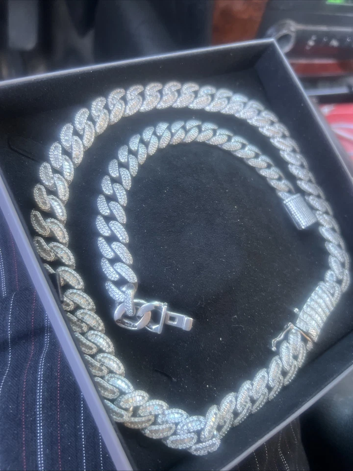 JUEGO COLLAR Y PULSERA MOSSINATE PLATA MOISSANITA HOMBRE ORO BLANCO 14K Foto 2 de 3