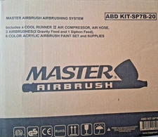 Master 3 Airbrush Compressor Kit 6 Primary Colors Acrylic Paint Set NEVER USED