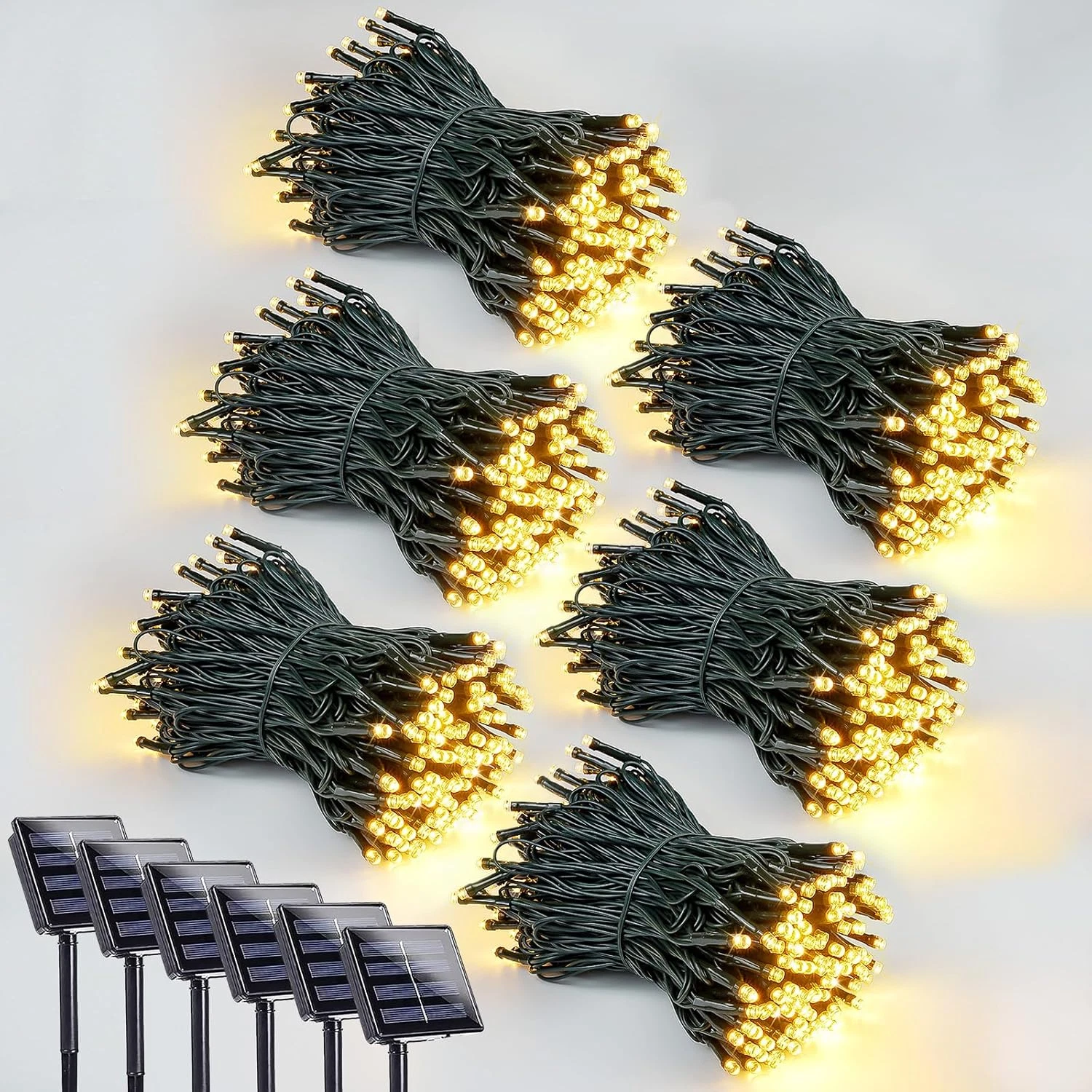 600 LED Solar String Lights - 6 Pack, 8 Modes, Waterproof for Outdoor Decor