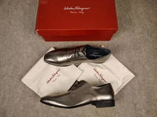 Men's Salvatore Ferragamo Marte Patent 2 Eyelet Lace Up Silver Dress Shoes 11 D
