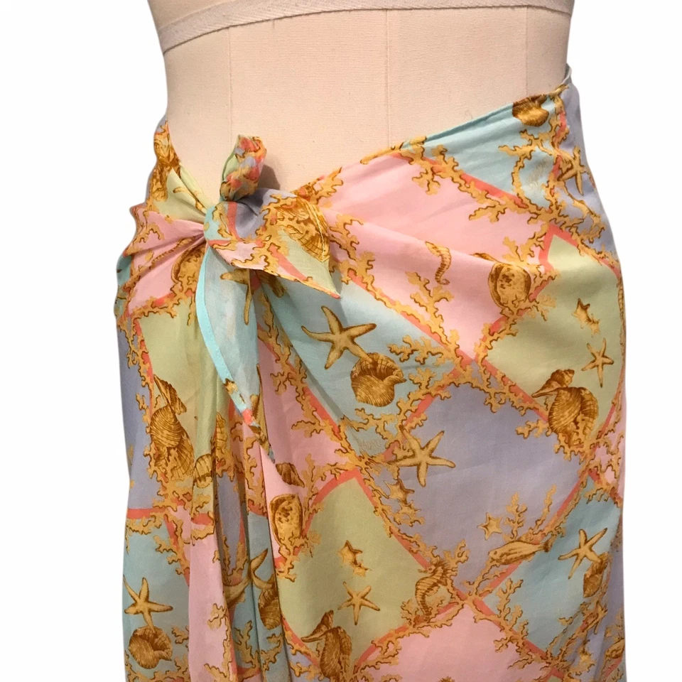 Falda midi de gasa con estampado de concha marina Leggiadro de colección años 90 pastel costero resort talla M Foto 2 de 4