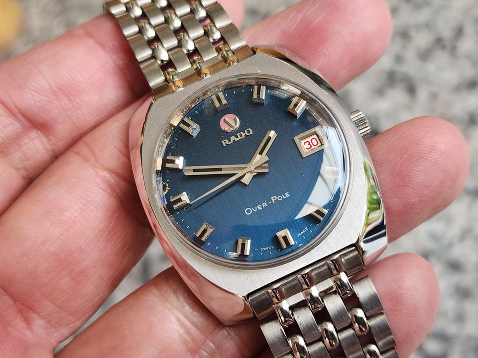 Vintage RADO OVER-POLE Original Automatic Winding Watch Blue Dial. - Image 4 of 4
