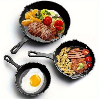 3 Stück Gusseisen Antihaft Bratpfanne Bratpfanne BBQ Steak Kochen Fleisch Grill Pfanne