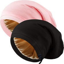 2 Pcs Adjustable Silk Hair Bonnet for Sleeping, Satin Lined Sleep Cap for Women