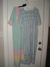 2 National Seersucker BLUE stripe Housecoat Dress Nightgowns Robe zip front M/L
