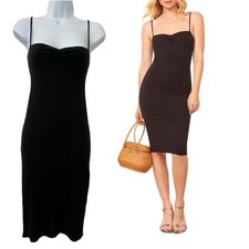 Reformation Ribbed Knit Mena Bodycon Midi Dress Size XS Black Stretch LBD