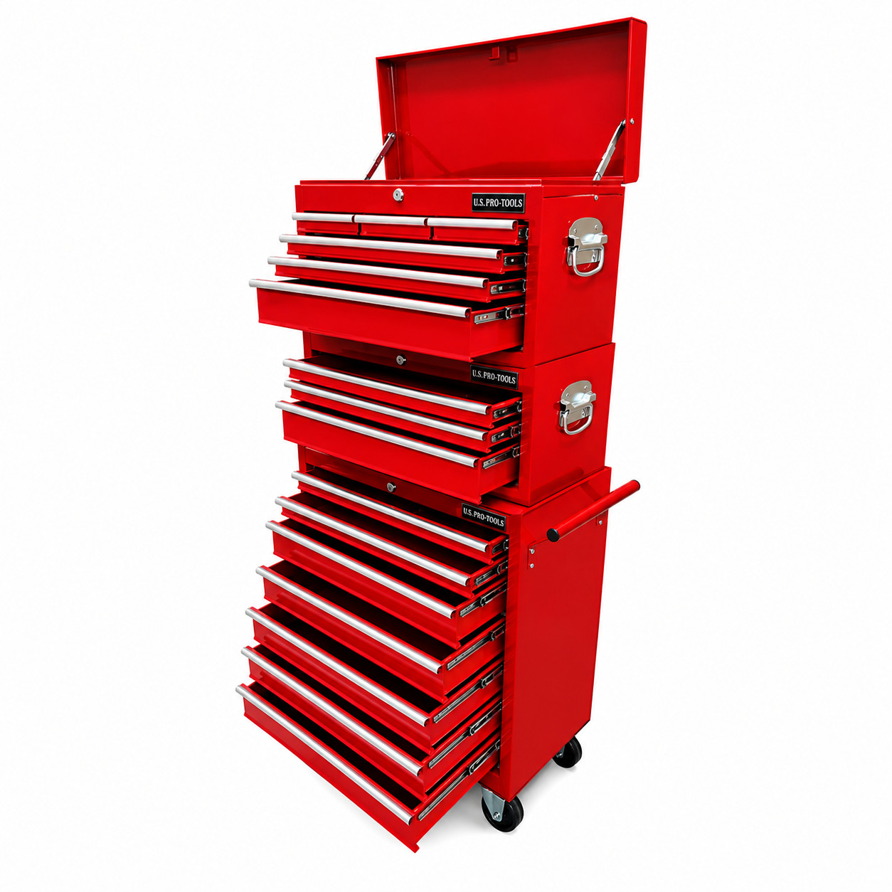 TOOL BOX ROLLER CABINET STEEL CHEST 16 DRAWERS RED 3PC - US PRO TOOLS