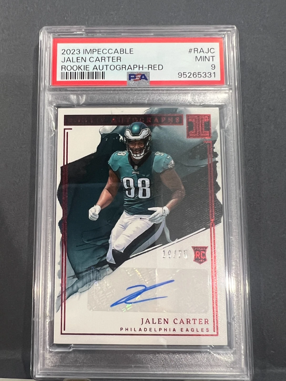 Jalen Carter Panini Impeccable Rookie Autographs #RAJC Red