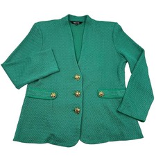 Misook Womens Green Textured Knit Gold Button Blazer Old Money Jacket Sz PM