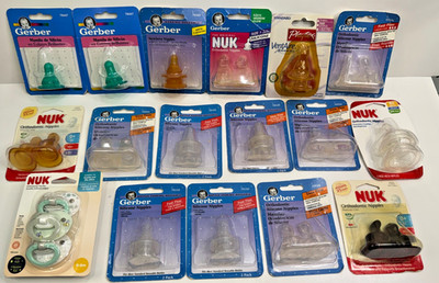 Vintage 1997 lot x 17 Gerber NUK Playtex Y2K Orthodontic Silicone Nipples Baby