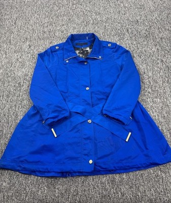 Kenneth Cole Jacket Women XL Royal Blue Lined Belted Chore Trench Rain Coat
