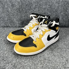 Jordan Air Jordan 1 Mid Shoes Youth Size 2Y Yellow Black Basketball DQ8424-701