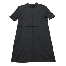Zara Dress Womens Medium Gray Mock Neck Short Sleeve Knit Mini Shift 6386