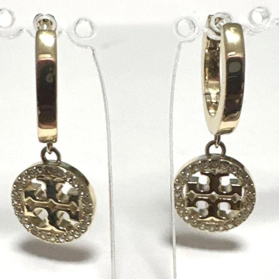 Pendientes TORY BURCH Espejo Pavimento Gota Huggy Aro Latón Cristal 0.4 pulgadas Foto 2 de 4