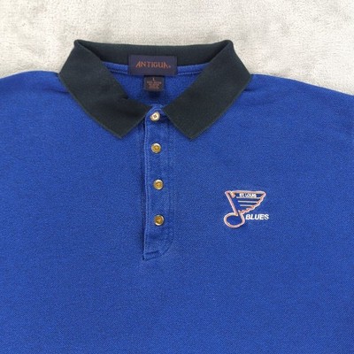 St Louis Blues Polo Shirt Vintage Antigua Blue Cotton Short Sleeve Men Large