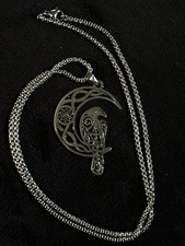 New Mens Raven Cresent Moon Pend/Neck~304 St.Steel w/Alloy~Sweater Chain~#1705