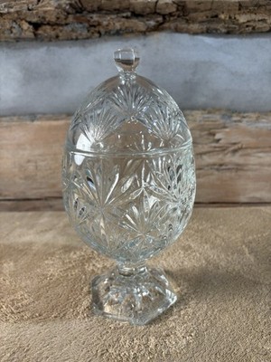 Luminarc USA Holiday Magic Etched Glass Pedestal Candy Dish with Lid 8 1/2 Inch