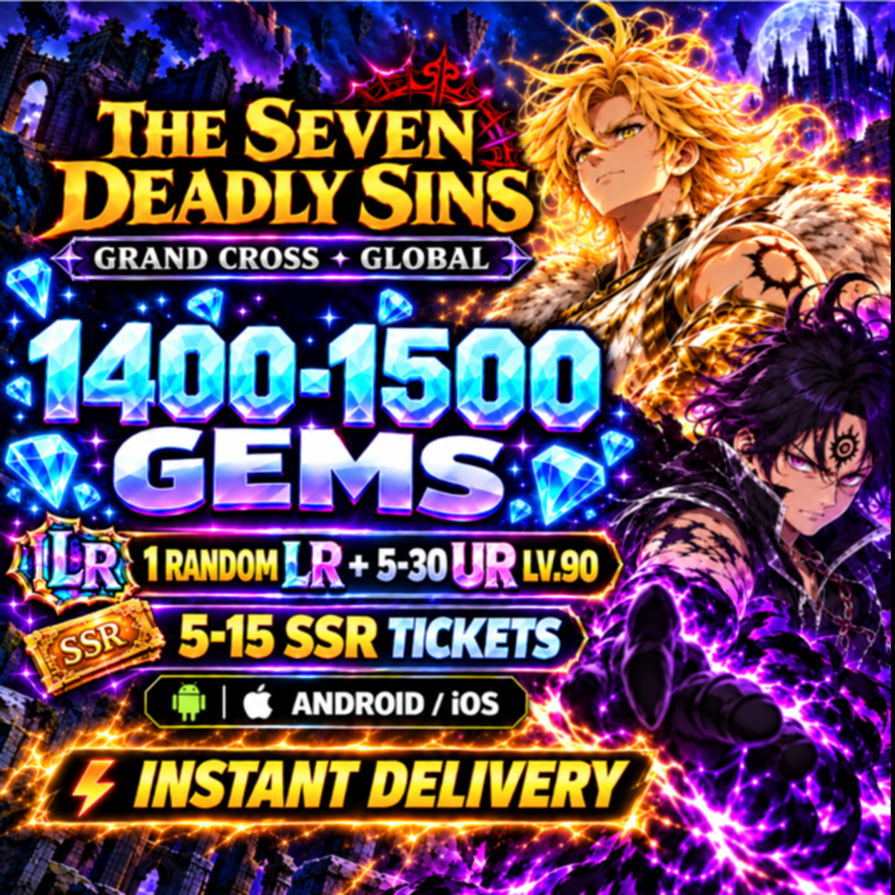 The Seven Deadly Sins 7DS Grand Cross Account 1400-1500 Gems 1 LR ...