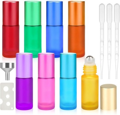 8pcs Roll on Glasflaschen für Ätherisches Öl, 5ml Roll on Flasche Leer mit Ed