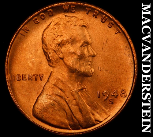 1948-S Lincoln Wheat Cent- Red- Choice Gem Brilliant Unc++++ Luster #J3464