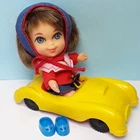 Vintage Mattel Liddle Kiddles BABE BIDDLE Doll, Outfit, Scarf, Shoes, & Car