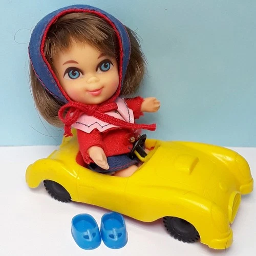 Vintage Mattel Liddle Kiddles BABE BIDDLE Doll, Outfit, Scarf, Shoes, & Car