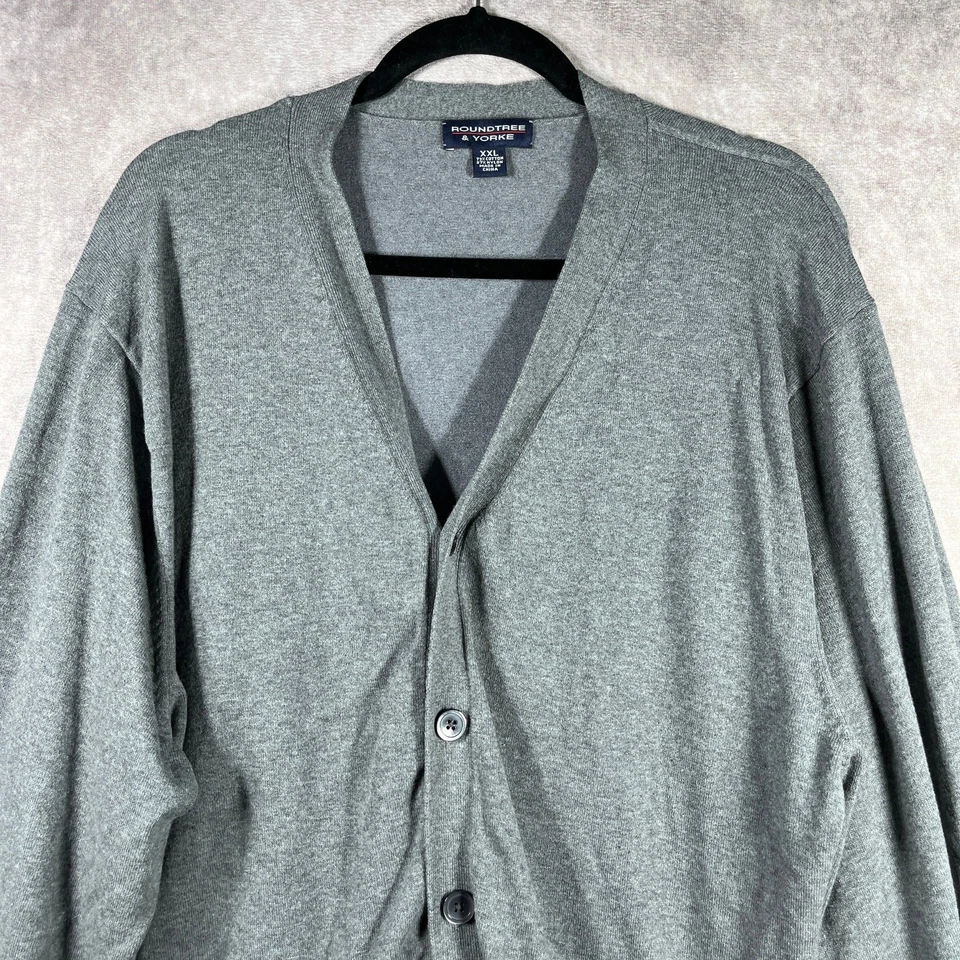 Cárdigan Suéter Roundtree & Yorke Para Hombres XXL Gris Tejido Abuelo Old Money Academia Foto 2 de 4