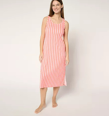 Muk Luks Women's Rib Knit Lounge Midi Dress Pink Orange Stripe SZ 1X