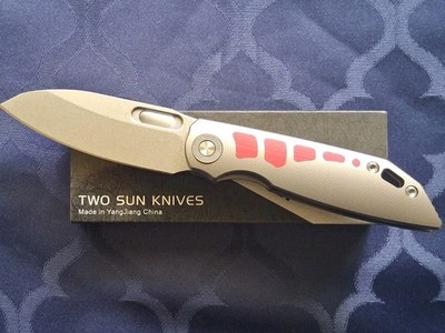 *NEW*  TWO SUN - Folding Knife w/Titanium/Red G10 Handle & D2 Blade  (TS415)   