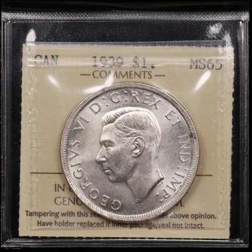 1939 $1 ICCS MS65 Canada Silver Dollar Frosty Lustrous Blast White *GEM*