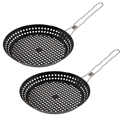 2x BBQ Grillschale Edelstahl | Fleisch Gemüse Grillpfanne | Grillkorb Gemüsekorb - Bild 1 von 2
