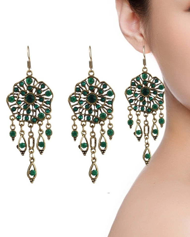 Preciosos Pendientes Bohemios Mujer Oro Antiguo Color Giratorio Flores Borla 1502 Foto 2 de 4