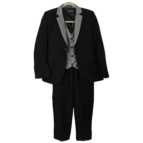 Akademiks Boys 3 piece Suit Size 12 Black Gray Jacket Vest Pants - Picture 4 of 22