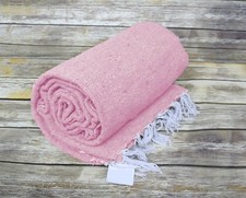 Thick Yoga Blanket Pink White Handmade Mexican Blanket XL Bolster Prop Serape