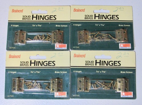 Lot of 4 Brainerd 4-Pack (16 Hinges) Solid Brass Hingles 3/4" x 11/16" USA NOS - 第 1/3 張圖片