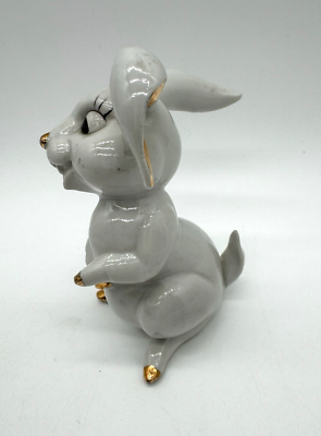Vintage MCM Thames Ceramic Bunny Rabbit Family White Gold Accent