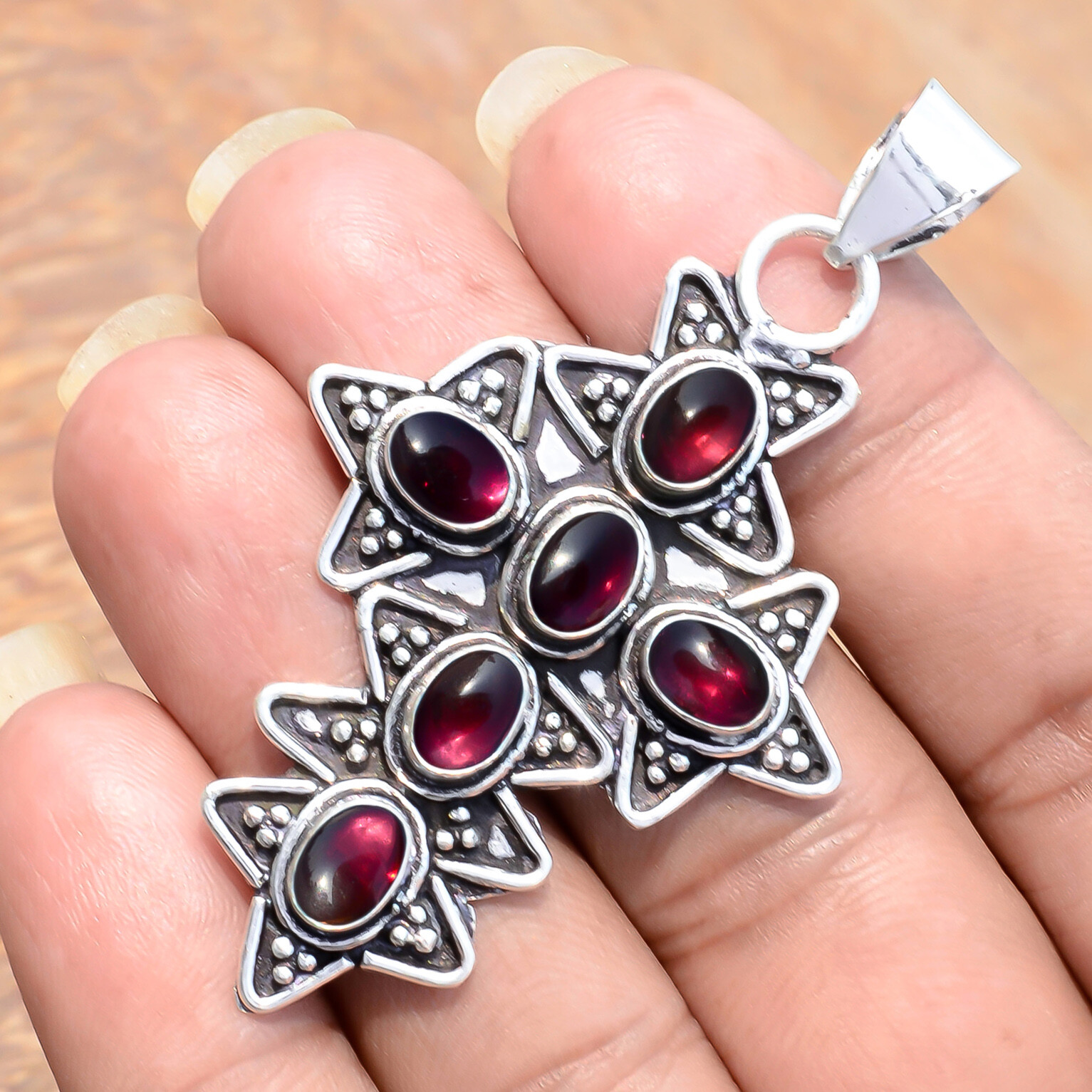 Mosambik Granat roter Edelstein 925 Sterling Silber christliches Geschenk Kre...