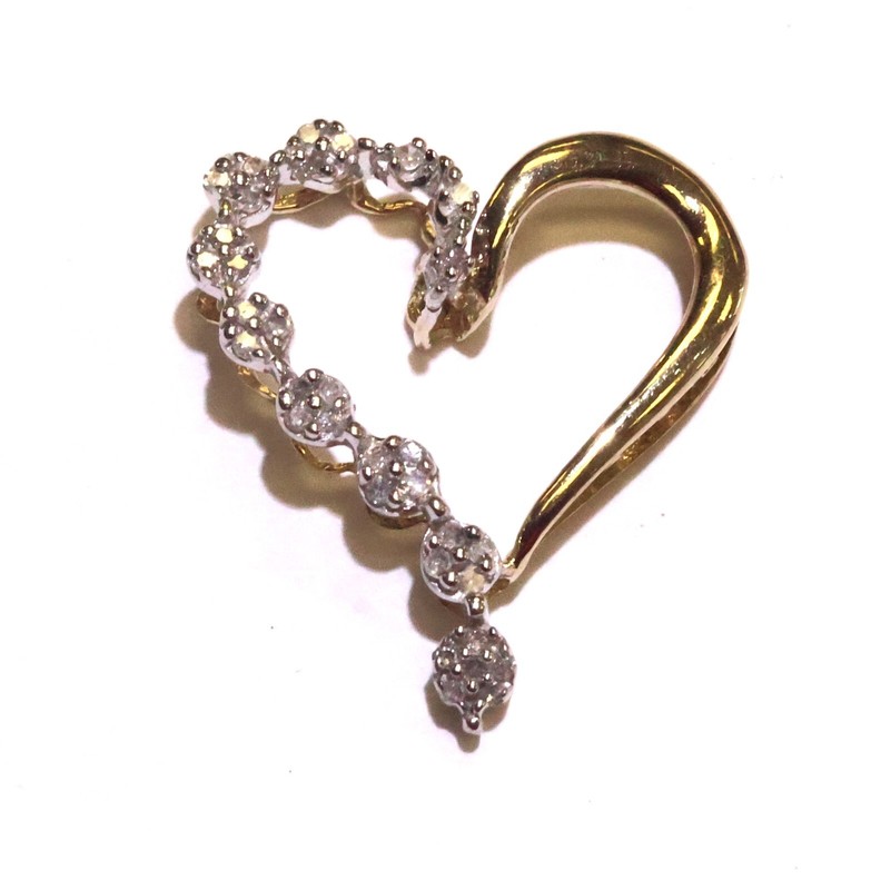 10k yellow gold .10ct I2 I diamond cluster heart pendant charm slide 1.0g estate