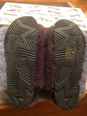 Suecomma Bonnie Blue Brown Eco Fur Slides Sandals Size EU
