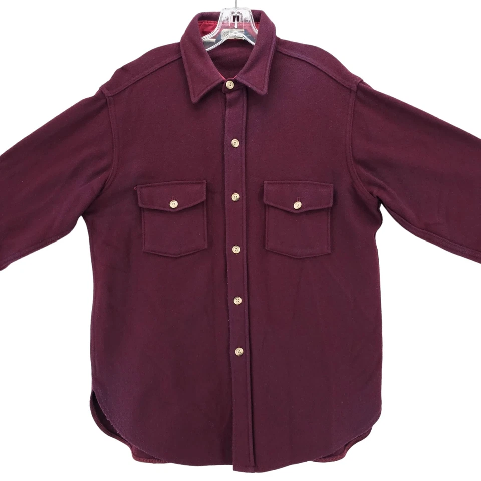 Vintage Lands End Wool Blend Maroon Red Thick Shirt MADE IN USA Size LARGE - Image 2 of 4