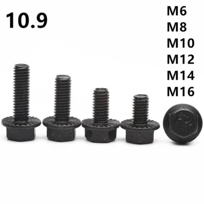 Black 10.9 Steel Hexagon Serrated Flange Bolts Heavy Series M6 M8 M10 M12-M16