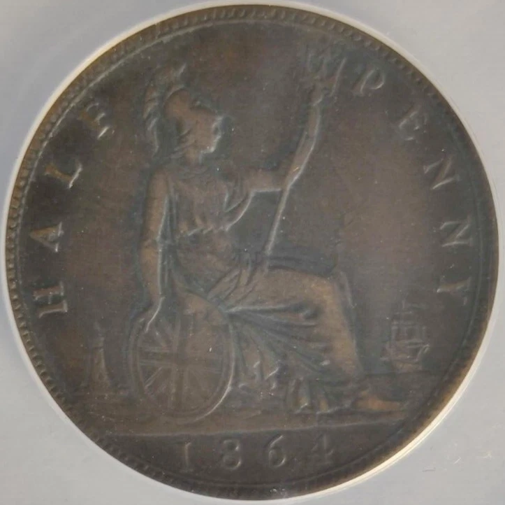 1864 GREAT BRITAIN 1/2 Penny Half Penny ANACS EF45 Lamination Error Rare Coin 1A - Image 4 of 4