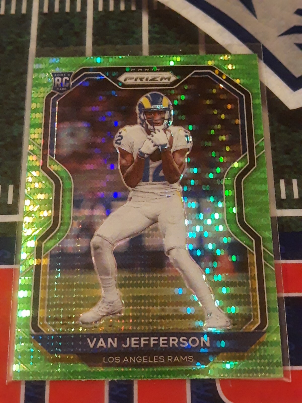 2020 Prizm Football Van Jefferson Neon Green Pulsar Prizm RC #377 LA RAMS
