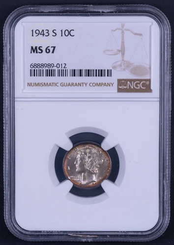 1943-S Mercury Silver Dime - NGC MS67 - RB012