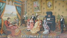 1870s-80s Estey Organ Co People Playing Piano Victorian Trade Card F23