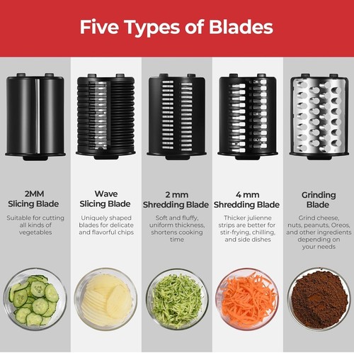 Electric Cheese Grater, Salad Maker With 5 Different Shapes of Blades, 250W - Picture 2 of 5