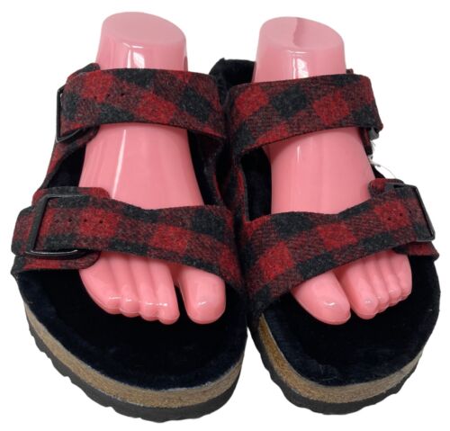 Sandali Birkenstock Arizona Shearling Plaid Rosso Taglia 12 Scarpe Uomo Lana 45 NUOVI - Foto 3 di 12