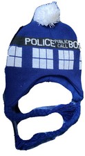 Dr. Who BBC Police Public Call Box Tardis Pom-Pom Beanie Hat Cap Blue Tassels