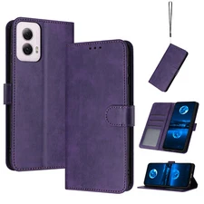 For Motorola Moto G (2025)/G Power (2025) Leather Flip Card Wallet Case w/ Strap